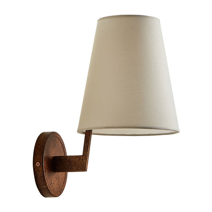 Vintage Wall Sconce Curved Wood Arm Fabric Shade Hardwired Bedroom