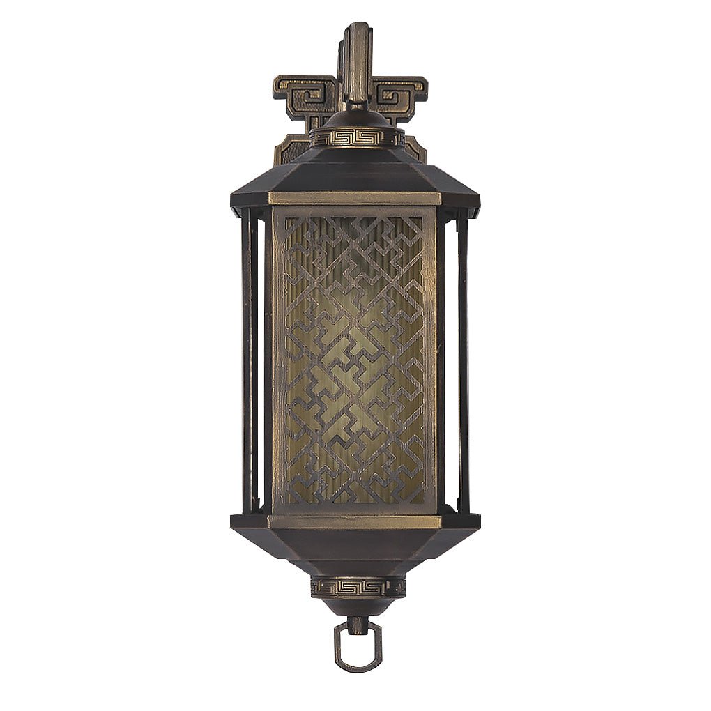 Classical Hollow Pattern Outdoor Wall Lantern Iron Glass E27 IP54 3000K Copper Courtyard Villa Corridor 36 Inch