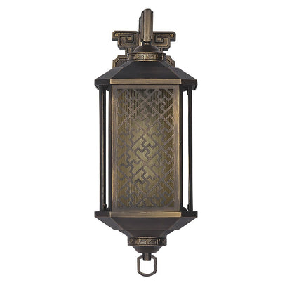 Classical Hollow Pattern Outdoor Wall Lantern Iron Glass E27 IP54 3000K Copper Courtyard Villa Corridor 36 Inch