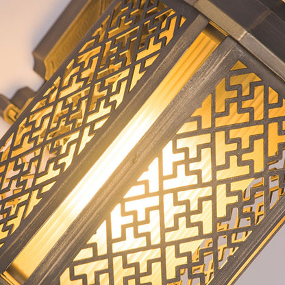Classical Hollow Pattern Outdoor Wall Lantern Iron Glass E27 IP54 3000K Copper Courtyard Villa Corridor 36 Inch