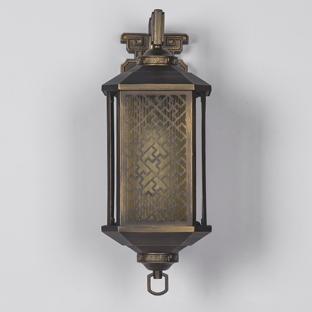 Classical Hollow Pattern Outdoor Wall Lantern Iron Glass E27 IP54 3000K Copper Courtyard Villa Corridor 36 Inch