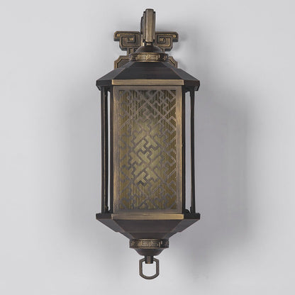 Classical Hollow Pattern Outdoor Wall Lantern Iron Glass E27 IP54 3000K Copper Courtyard Villa Corridor 36 Inch