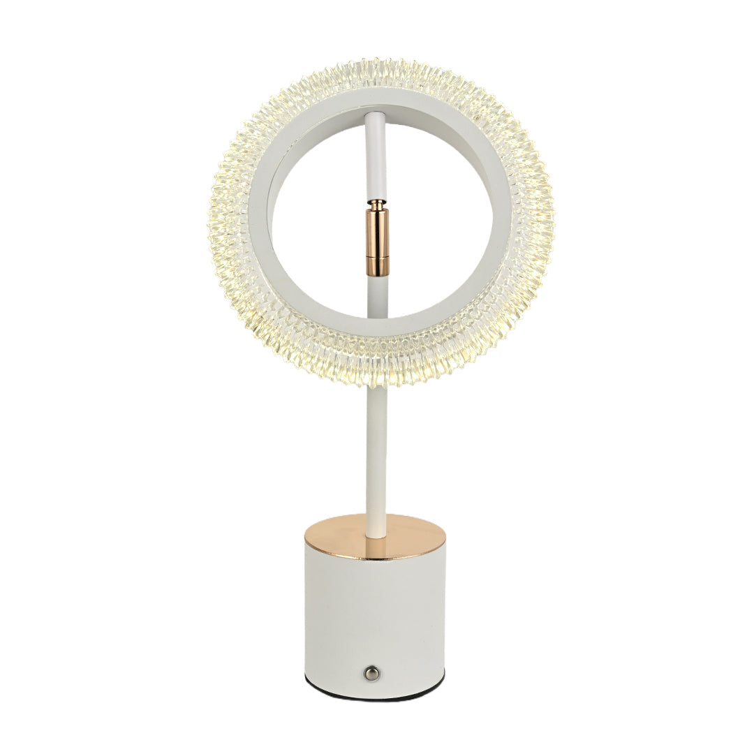 Circular Ring LED Table Lamp Iron Base Gold Accent Crystal Acrylic Shade USB Rechargeable Touch Dimmable Black White 11.42 Inch