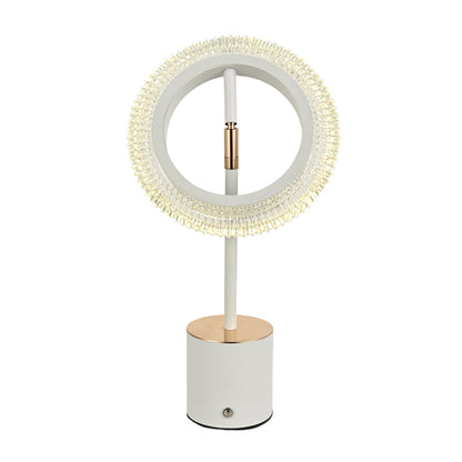 Circular Ring LED Table Lamp Iron Base Gold Accent Crystal Acrylic Shade USB Rechargeable Touch Dimmable Black White 11.42 Inch