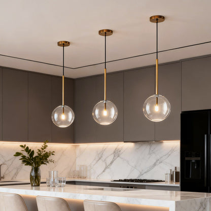 Nordic Clear Glass Globe Pendant Light with Gold Iron Hardware