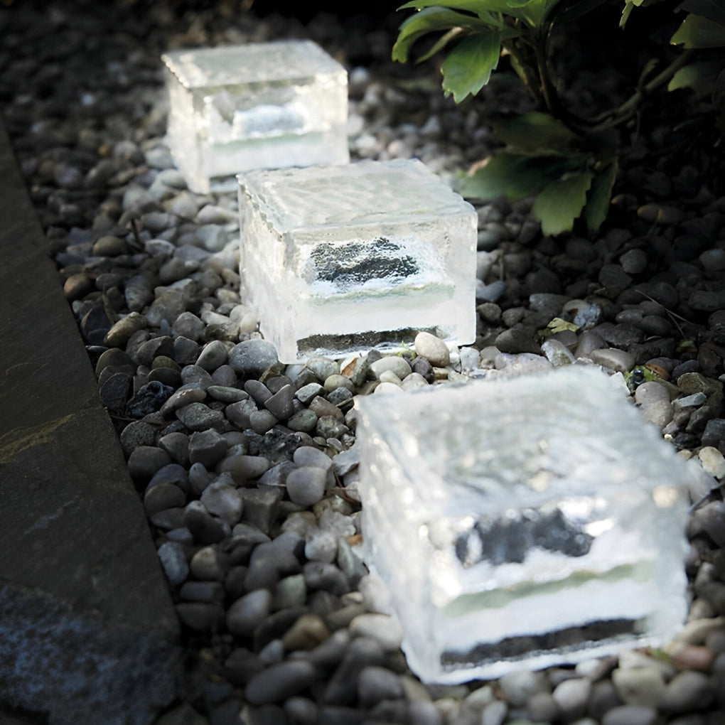Solar Ice Cube Lights Outdoor LED IP65 Imitation Crystal Glass Step Deck Path Garden Warm White White Blue Green 4 Pack