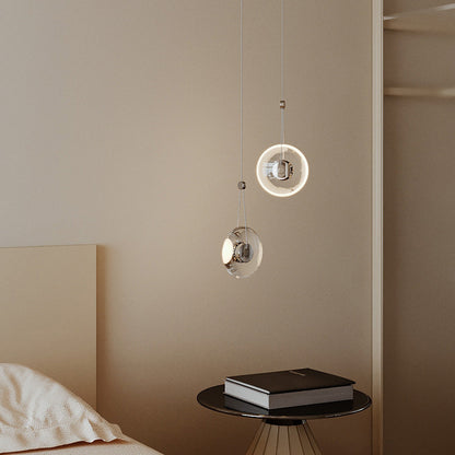 Clear Crystal Pendant Light Pivoting Inner LED Ring Transparent Frame 8W Modern