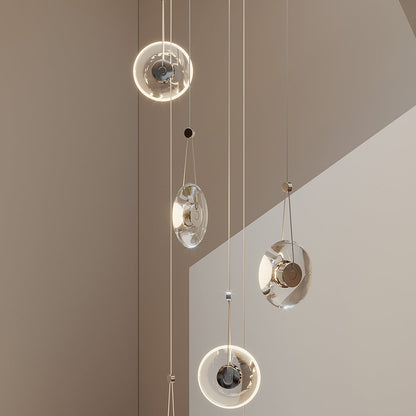 Clear Crystal Pendant Light Pivoting Inner LED Ring Transparent Frame 8W Modern