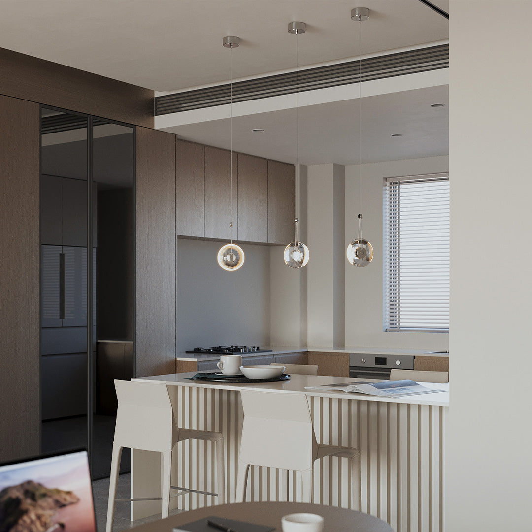 Clear Crystal Pendant Light Pivoting Inner LED Ring Transparent Frame 8W Modern