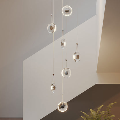 Clear Crystal Pendant Light Pivoting Inner LED Ring Transparent Frame 8W Modern
