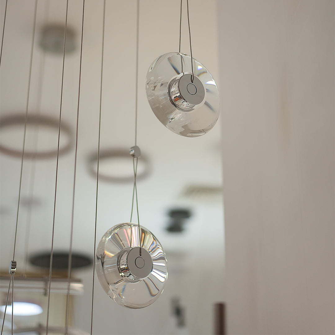 Clear Crystal Pendant Light Pivoting Inner LED Ring Transparent Frame 8W Modern