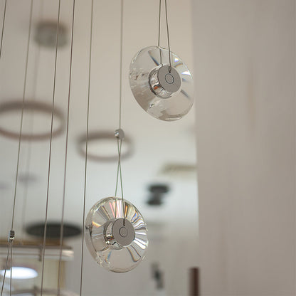 Clear Crystal Pendant Light Pivoting Inner LED Ring Transparent Frame 8W Modern