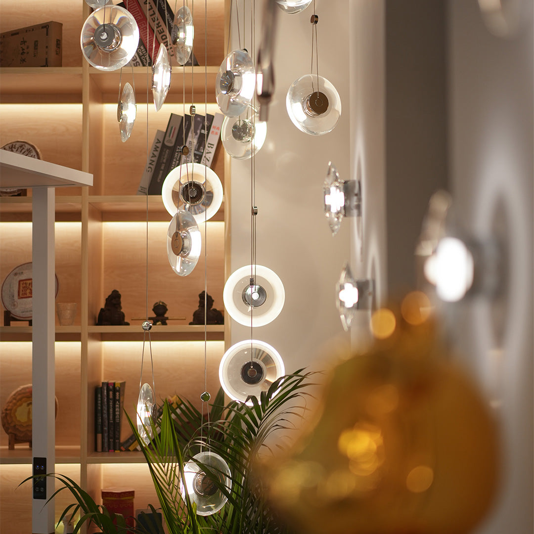 Clear Crystal Pendant Light Pivoting Inner LED Ring Transparent Frame 8W Modern