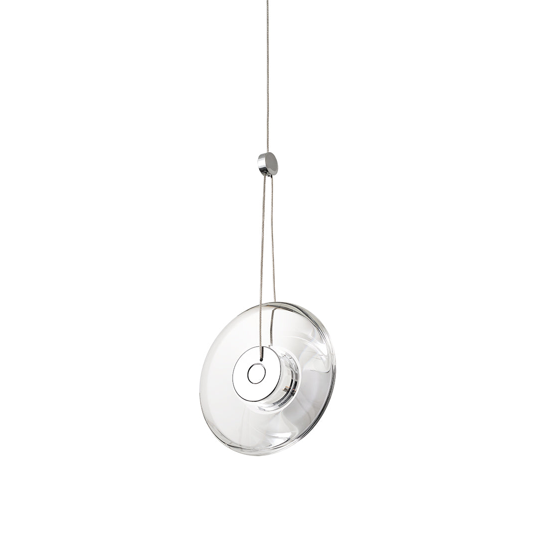 Clear Crystal Pendant Light Pivoting Inner LED Ring Transparent Frame 8W Modern