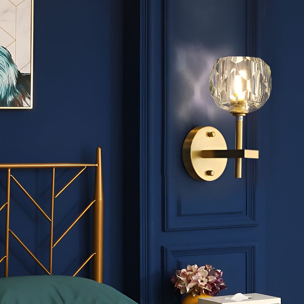Ball-Shaped Crystal Gold Wall Sconce – Postmodern Plug-In LED Wall Lamp