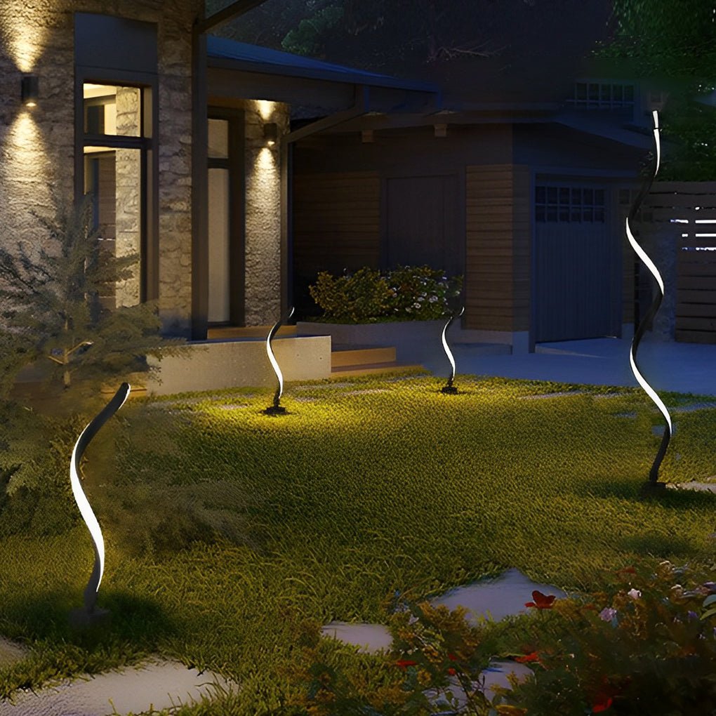 Spiral LED Path Light Die-Cast Aluminium 12W 840LM 3000K IP55 Solar/Hardwired Black 3 Heights