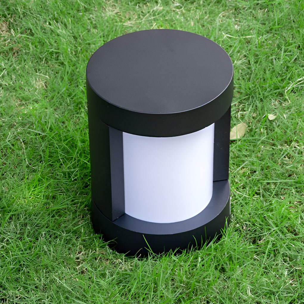 Cylindrical LED Bollard Landscape Light | Solar & Hardwired Black Outdoor Path Light