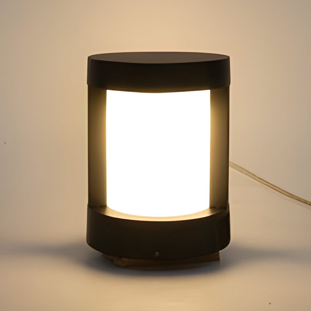 Cylindrical LED Bollard Landscape Light | Solar & Hardwired Black Outdoor Path Light
