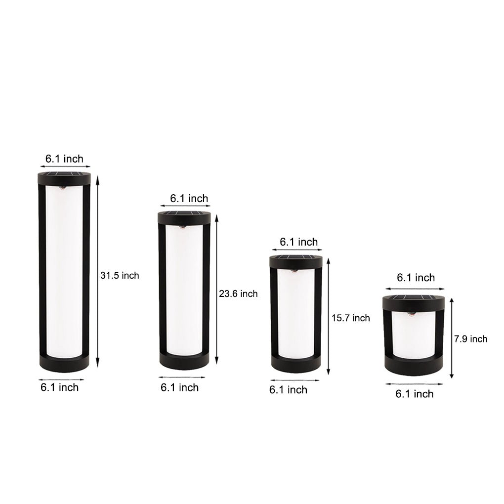 Cylindrical LED Bollard Landscape Light | Solar & Hardwired Black Outdoor Path Light
