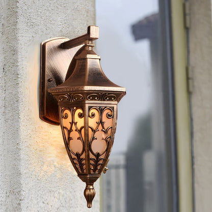 Antique Art Deco Outdoor Wall Lantern Bronze Floral Glass E27 IP54 Courtyard