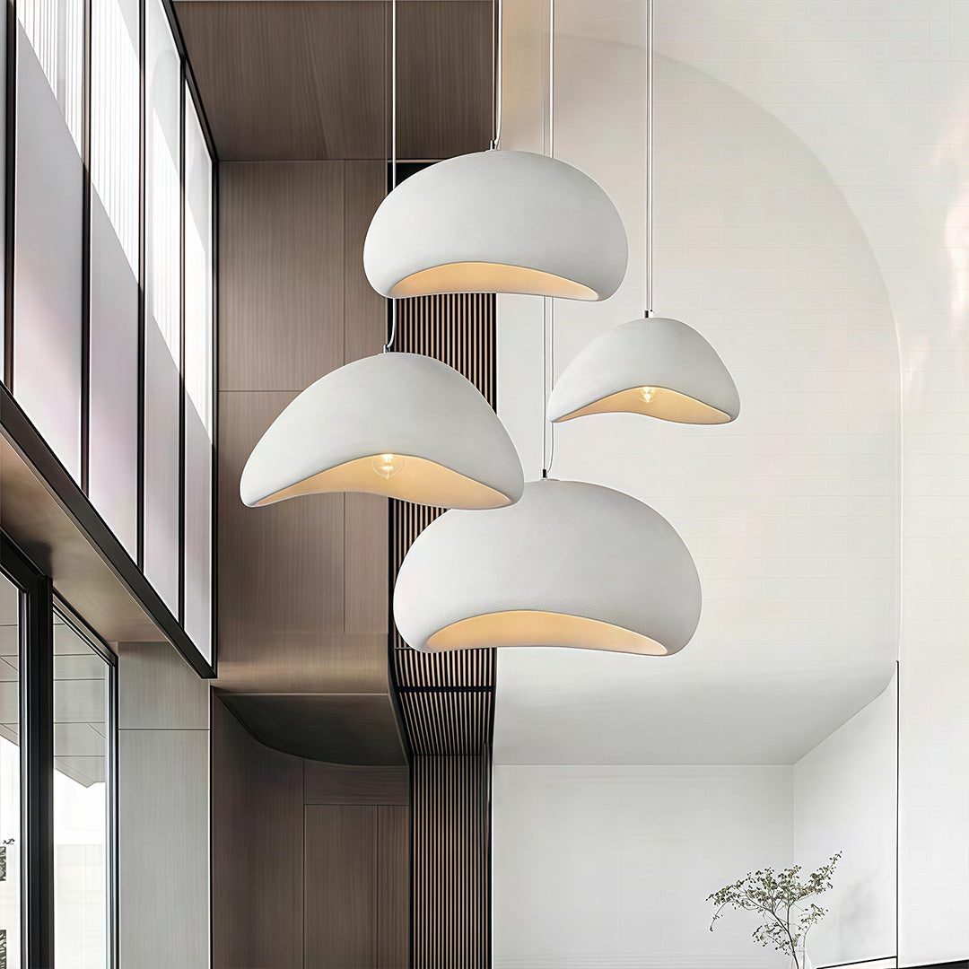 Wabi-Sabi Oval Flush Mount or Pendant White Gray Remote Dimming