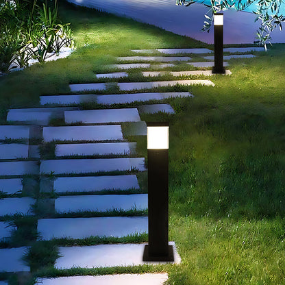 Modern Square LED Bollard Light 7W COB Waterproof Outdoor Pathway Lighting Black Aluminum IP65
