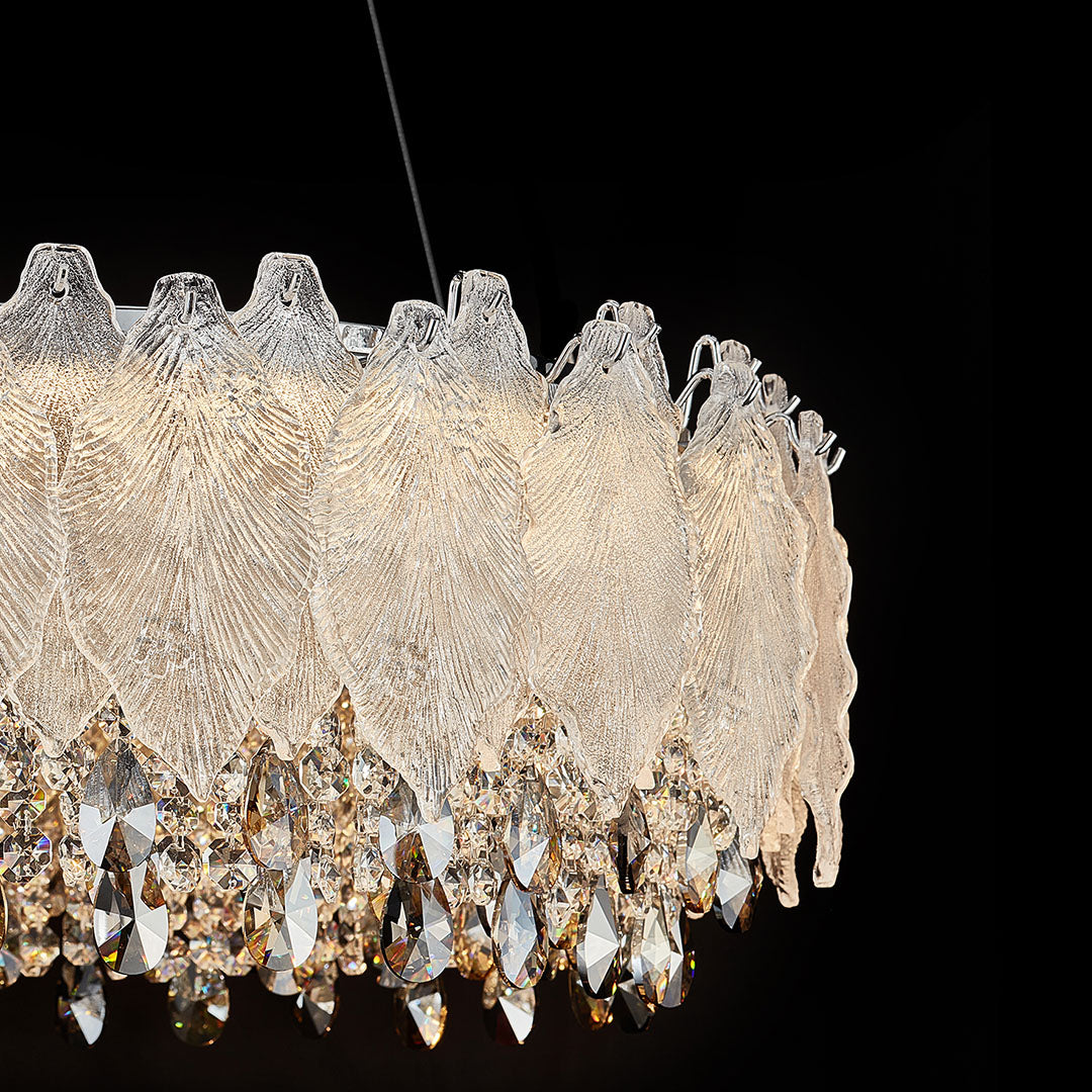 Crystal Chandelier Carbon Steel Champagne Gold French Country LED Tri-Color Leaf Crystal Single Double Layer Long Hanging