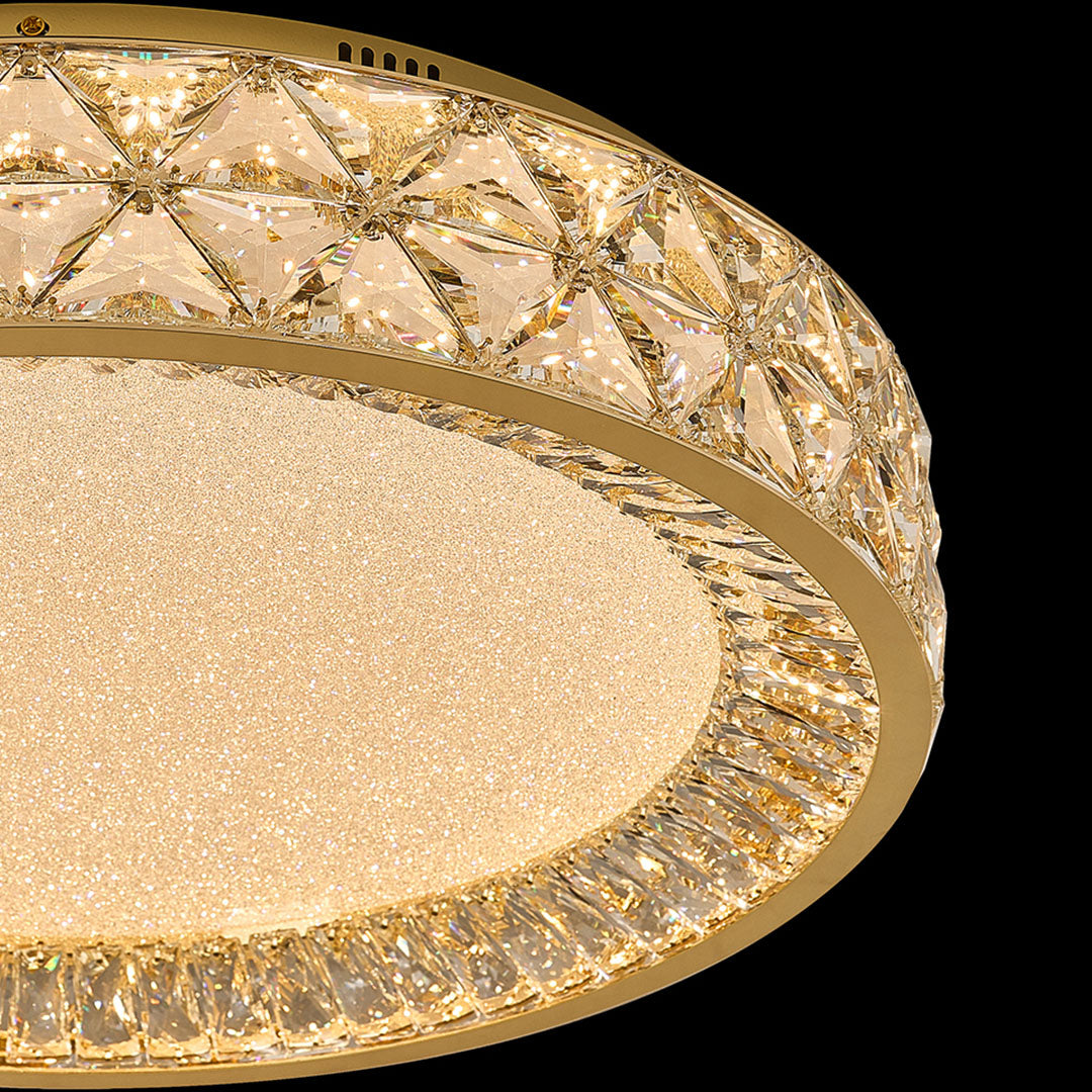 Round Crystal Border Flush Mount in Champagne Gold Carbon Steel with 3-Step Colour Temperature in Three Sizes