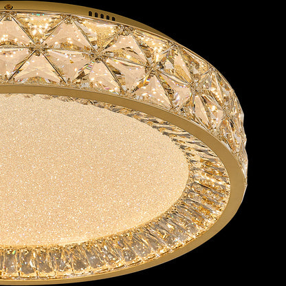 Round Crystal Border Flush Mount in Champagne Gold Carbon Steel with 3-Step Colour Temperature in Three Sizes