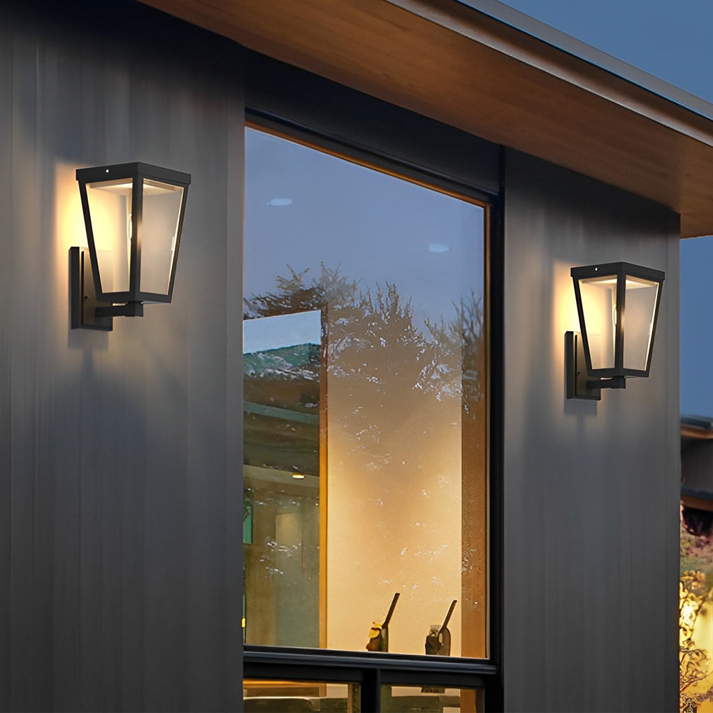 Modern LED Outdoor Wall Lantern Solar Hardwired Dual Power Die-Cast Aluminum Glass Black IP43 3000K