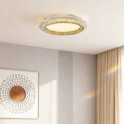 Gold Crystal Drum Shade Flush Mount Round Three Sizes Full Spectrum LED