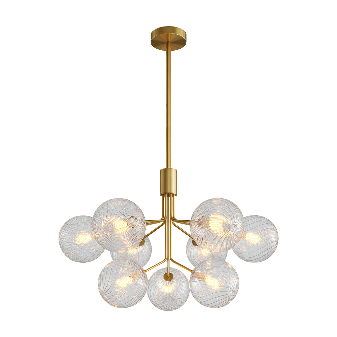 Copper Frame Glass Sphere Chandelier with Staggered Multi-Head Arrangement