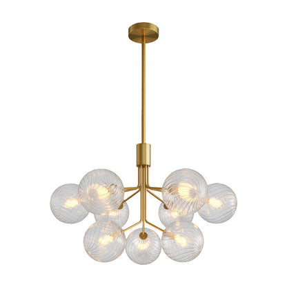 Copper Frame Glass Sphere Chandelier with Staggered Multi-Head Arrangement