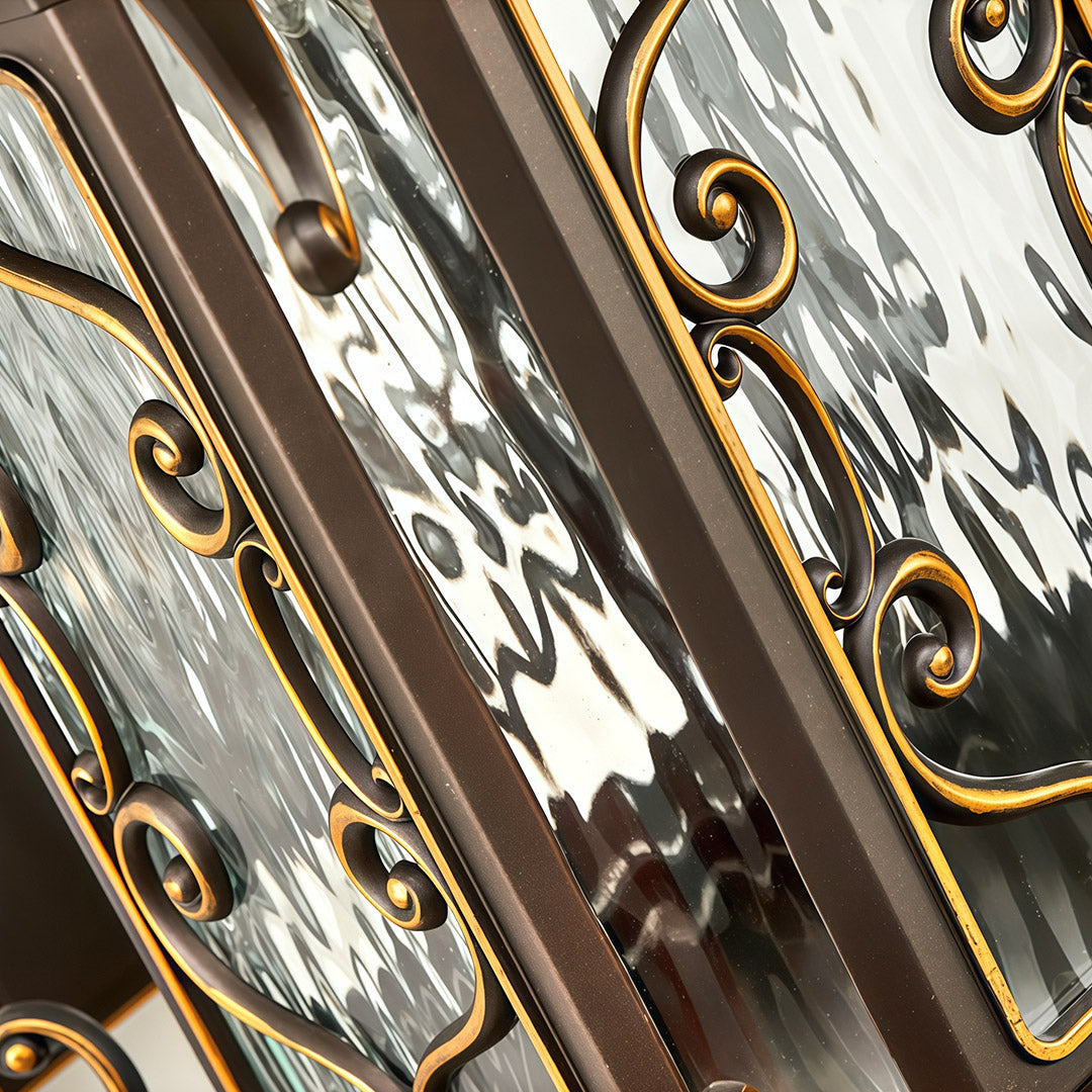 European Gilded Aluminium Outdoor Wall Lantern E27 IP65 Coffee Gold