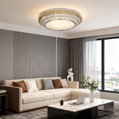 Round Amber Crystal Flush Mount Chrome Gold 4 Sizes Full Spectrum LED