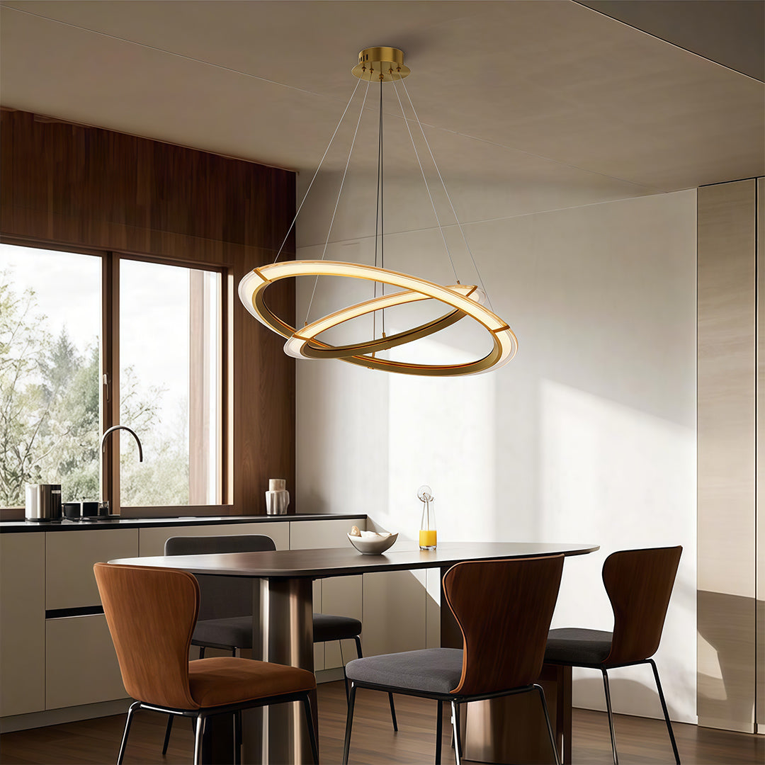 Interlocking Ring LED Chandelier in Brushed Brass, Polished Nickel or Matte Black