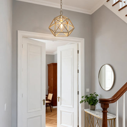 Nordic Gold Open-Cage Geometric Pendant Multi-Layer Electroplated E12 Entryway Hallway 10 Inch