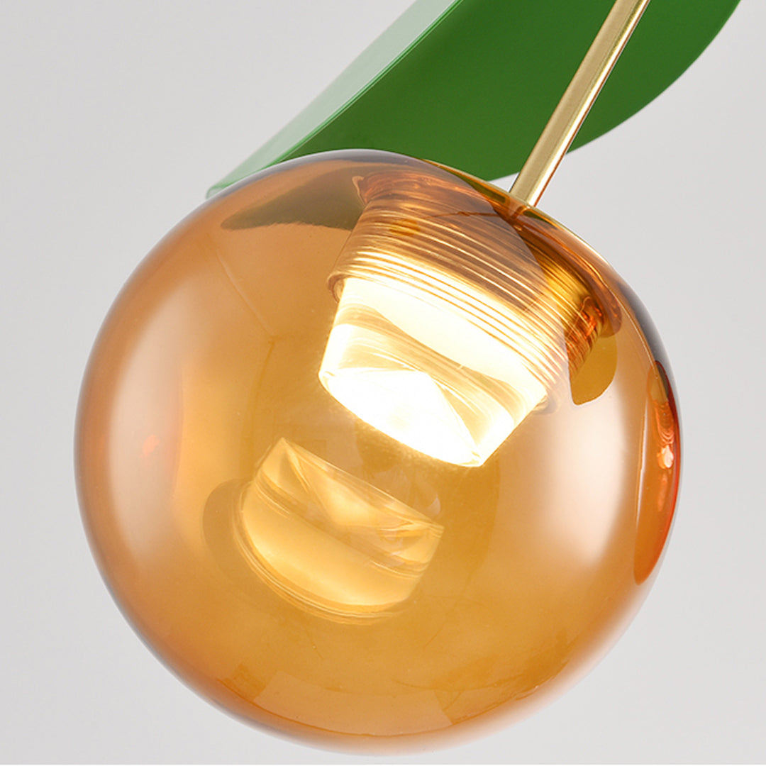 Nordic Cherry Glass Dual Head Table Lamp Gold Metal Green Leaf Tri-Color LED 12W 20.08 Inch