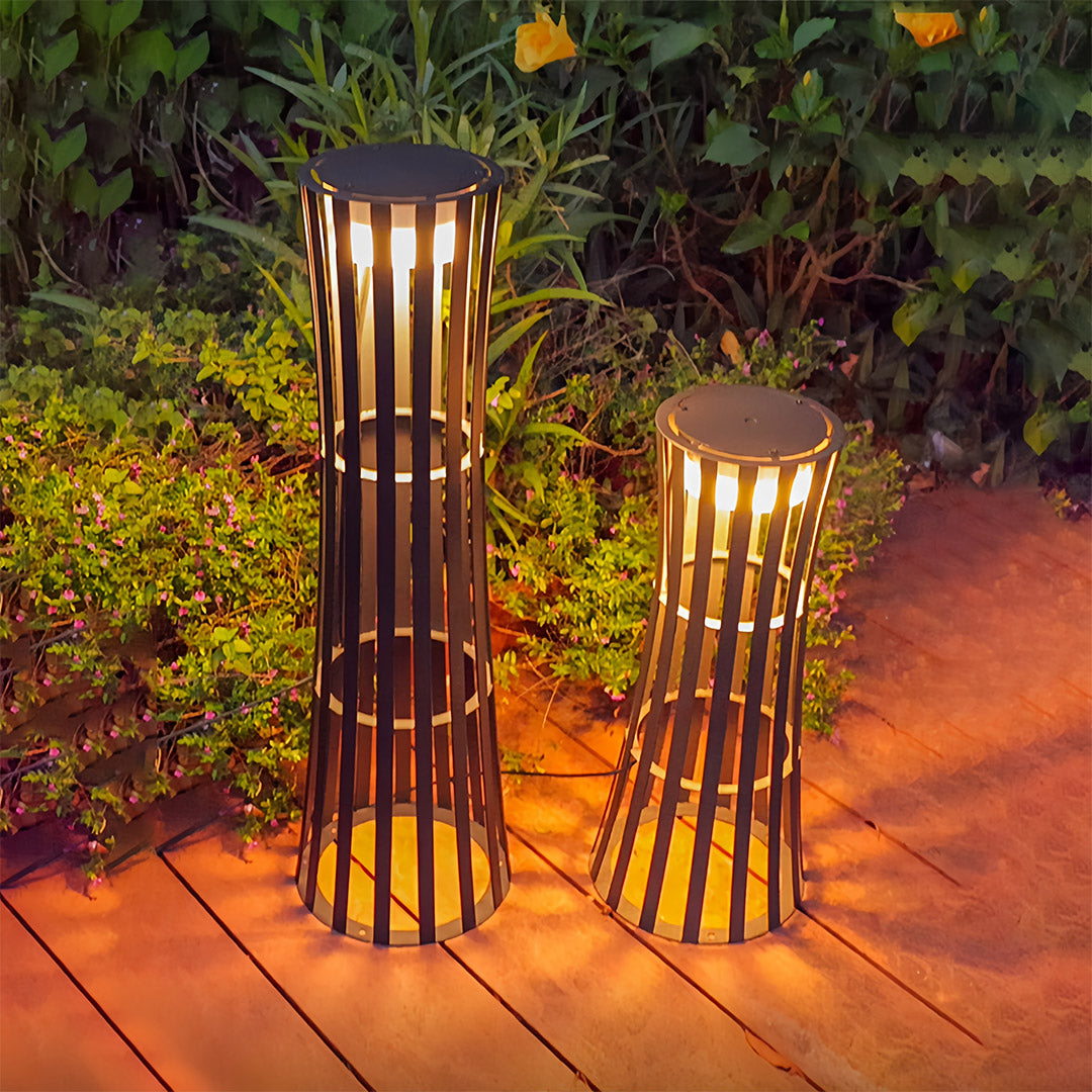 Silhouette Stainless Steel Slat Outdoor Floor Lantern IP54 Solar/Hardwired 3000K