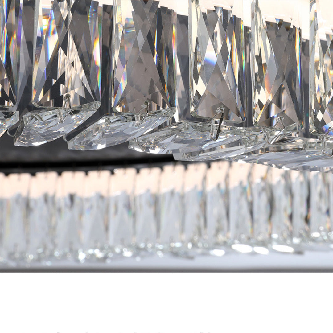 Black Crystal Halo Flush Mount Round Remote Dimming Three Sizes