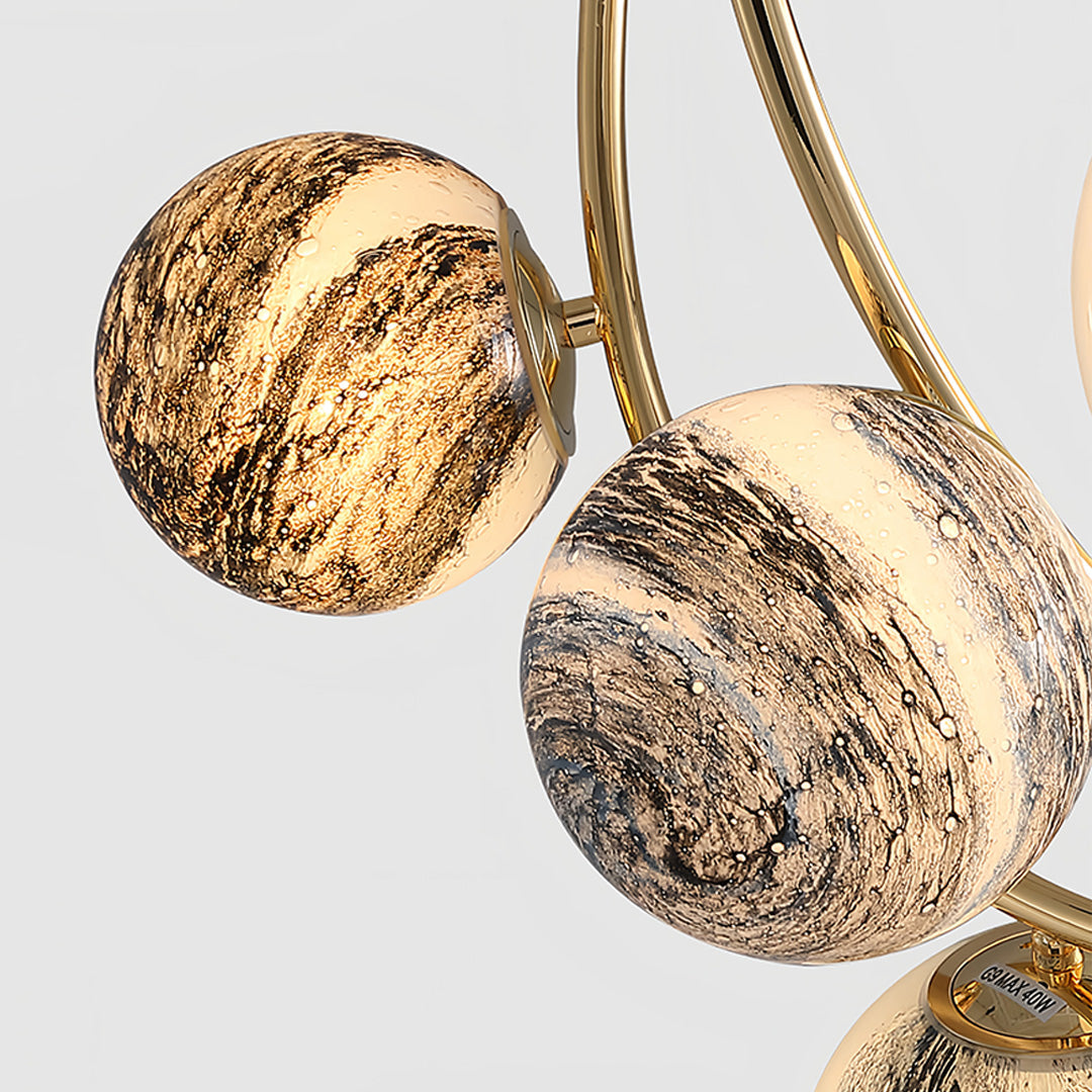 Planet Art Gold Semi-Flush Mount Glass Orb Modern 7-Light