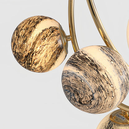 Planet Art Gold Semi-Flush Mount Glass Orb Modern 7-Light