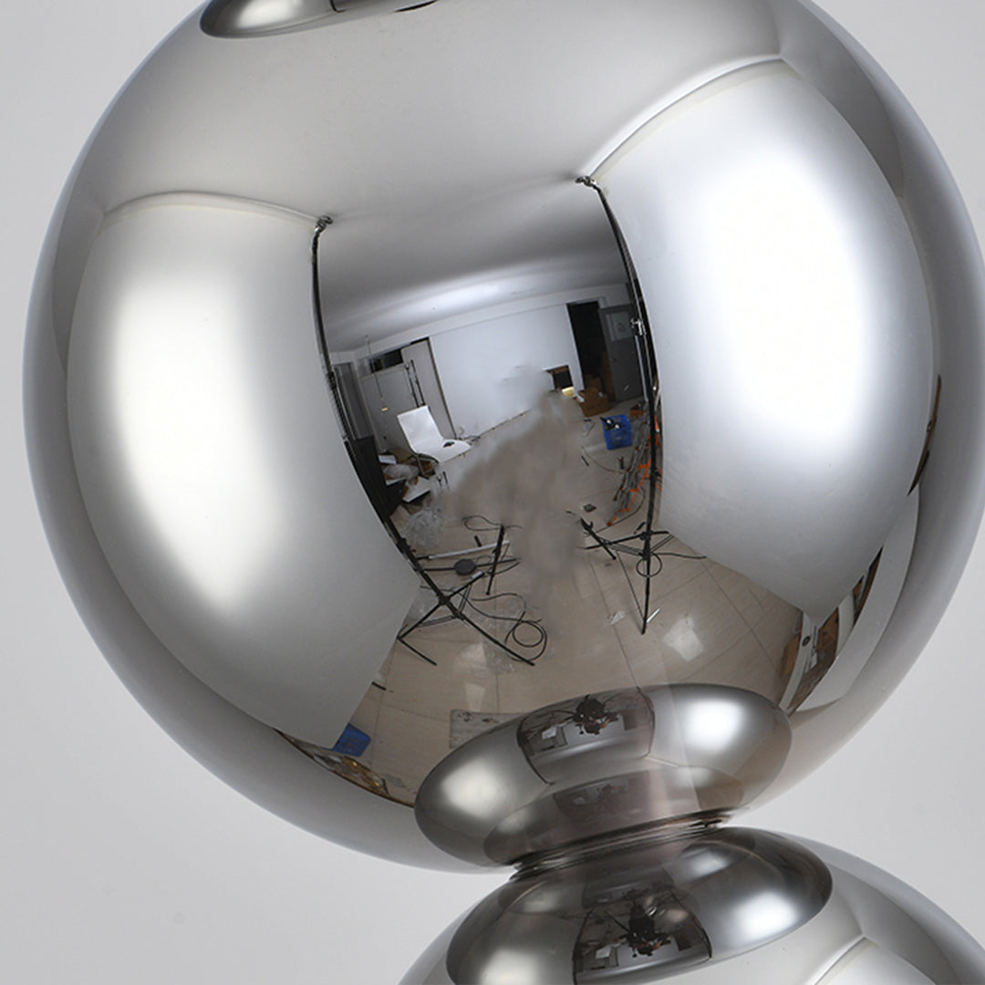 Sculptural Double Globe Table Lamp Pearl Black Iron Smoked Glass Full Spectrum Tri-Color LED Eye Care 8W 21.65 Inch