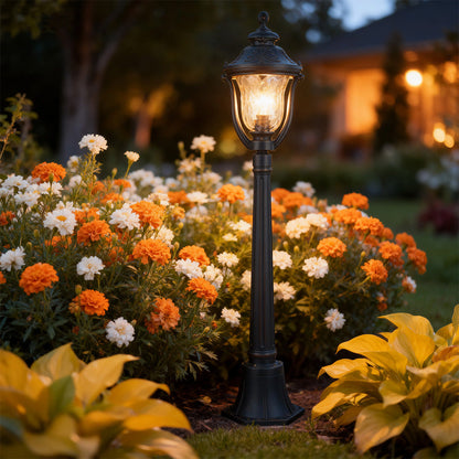 European Style Bollard Post Light Coffee Aluminum Pointed Lantern Top 12W 45 Inch Garden