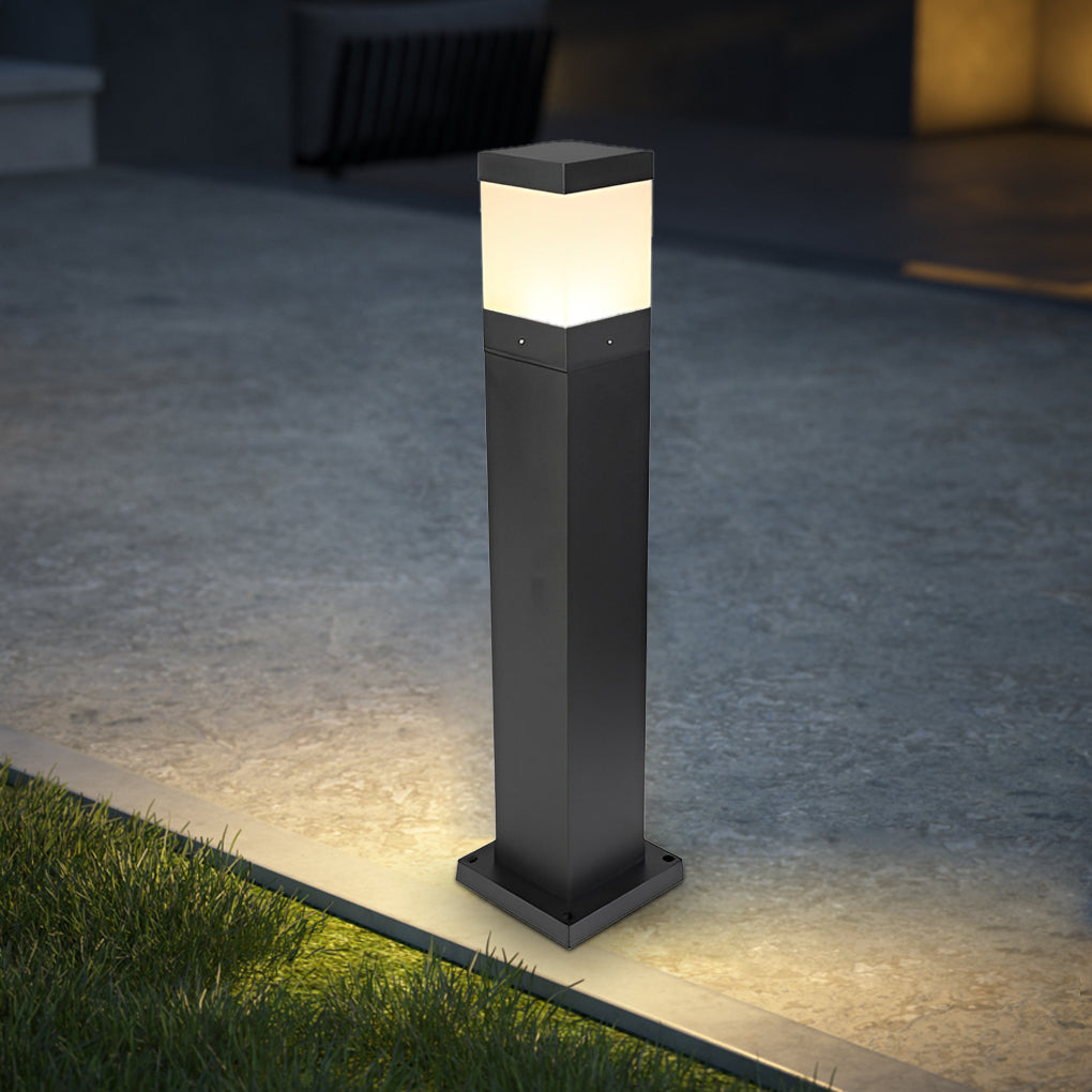 Modern Square LED Bollard Light 7W COB Waterproof Outdoor Pathway Lighting Black Aluminum IP65