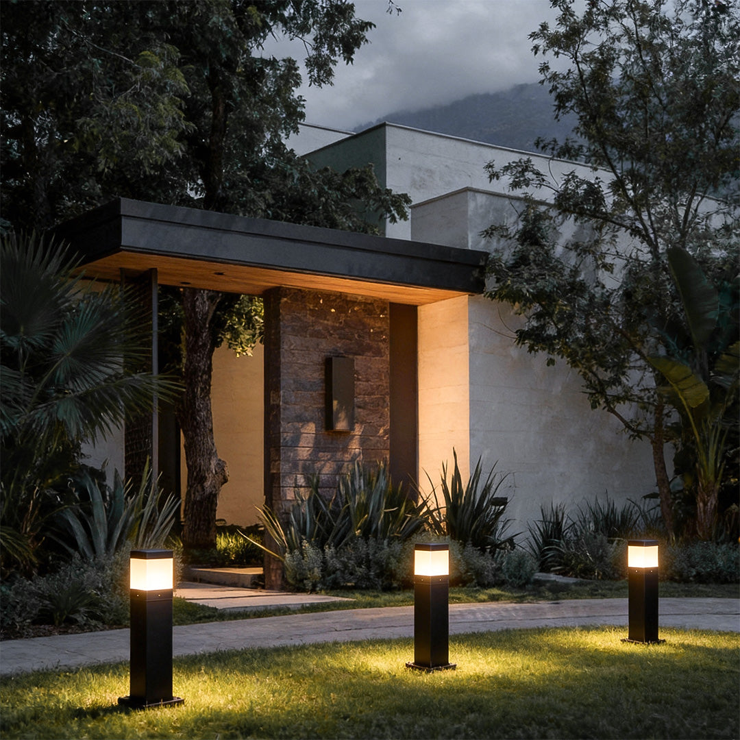 Modern Square LED Bollard Light 7W COB Waterproof Outdoor Pathway Lighting Black Aluminum IP65