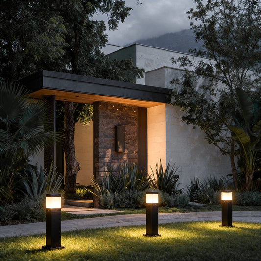 Modern Square LED Bollard Light 7W COB Waterproof Outdoor Pathway Lighting Black Aluminum IP65
