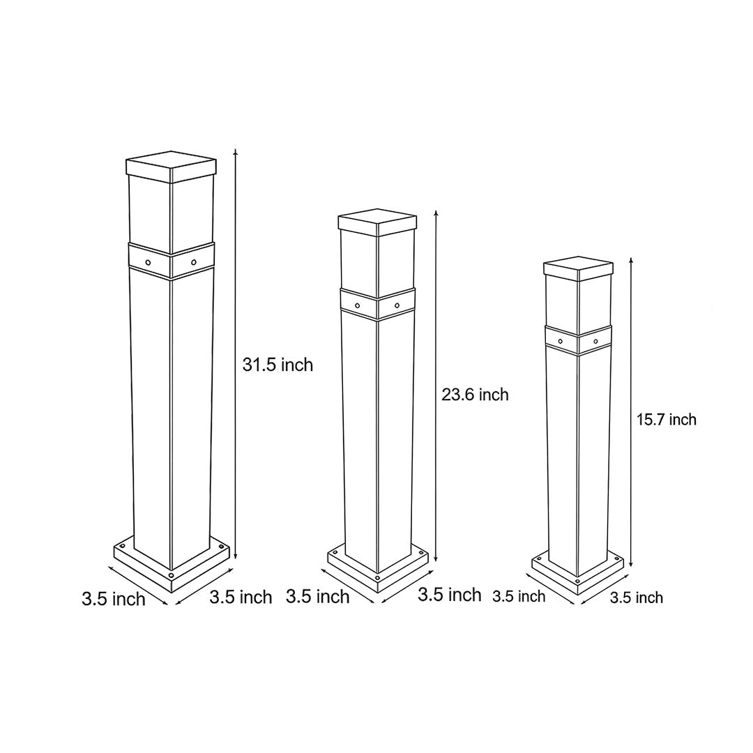 Modern Square LED Bollard Light 7W COB Waterproof Outdoor Pathway Lighting Black Aluminum IP65