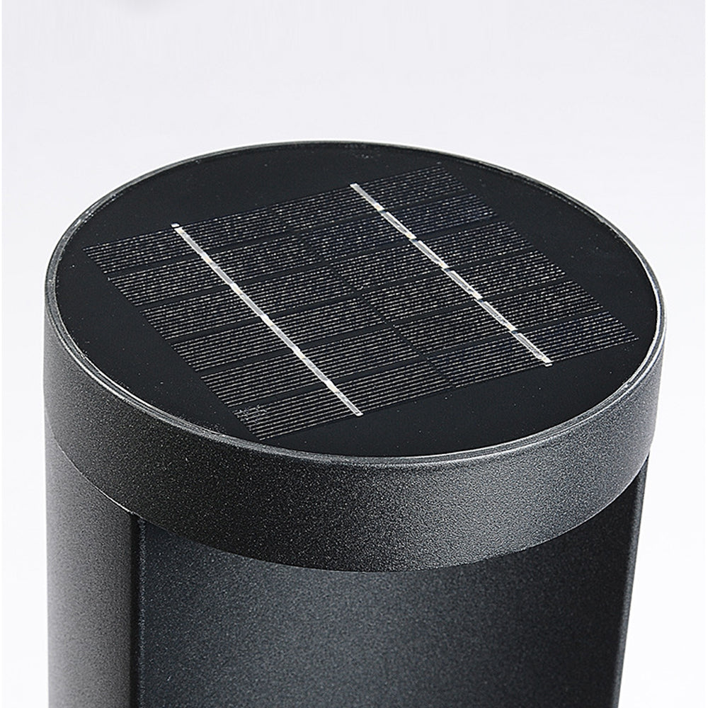 Cylindrical LED Bollard Landscape Light Solar Hardwired Black Outdoor Path Light