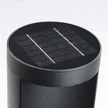 Cylindrical LED Bollard Landscape Light Solar Hardwired Black Outdoor Path Light